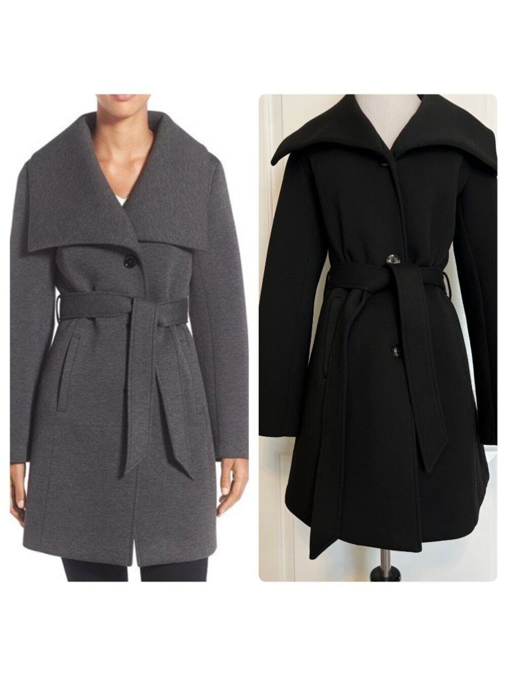 Laundry by Design Belted Stretch Neoprene Wing Collar Coat Jacket Chic Classic M